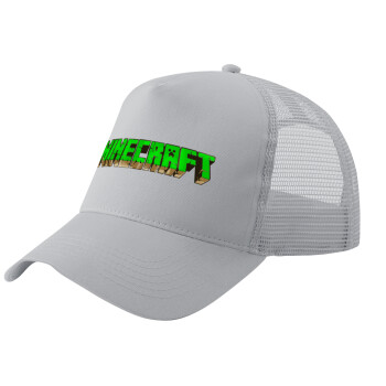 Minecraft logo green, Adult Structured Trucker Hat, with Mesh, GRAY (100% COTTON, ADULT, UNISEX, ONE SIZE)