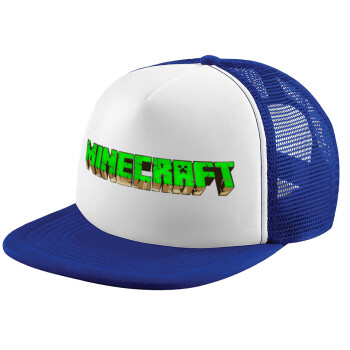 Minecraft logo green, Adult Soft Trucker Hat with Blue/White Mesh (POLYESTER, ADULT, UNISEX, ONE SIZE)