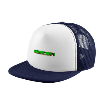 Minecraft logo green, Adult Soft Trucker Hat with Dark Blue/White Mesh (POLYESTER, ADULT, UNISEX, ONE SIZE)