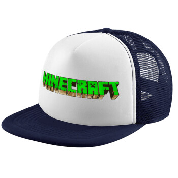 Minecraft logo green, Καπέλο παιδικό Soft Trucker με Δίχτυ ΜΠΛΕ ΣΚΟΥΡΟ/ΛΕΥΚΟ (POLYESTER, ΠΑΙΔΙΚΟ, ONE SIZE)