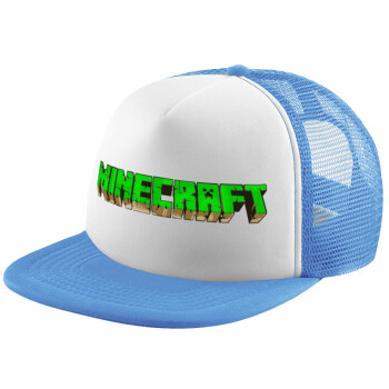 Minecraft logo green, Child's Soft Trucker Hat with Blue/White Mesh (POLYESTER, CHILD, ONE SIZE)