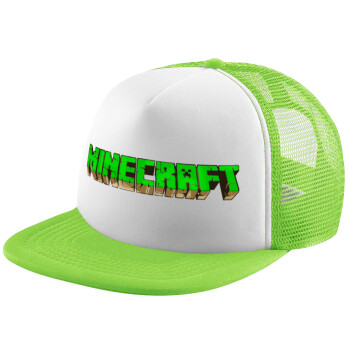 Minecraft logo green, Καπέλο Ενηλίκων Soft Trucker με Δίχτυ ΠΡΑΣΙΝΟ/ΛΕΥΚΟ (POLYESTER, ΕΝΗΛΙΚΩΝ, ONE SIZE)