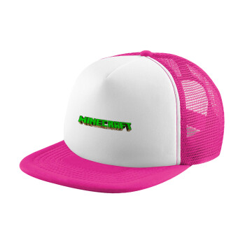 Minecraft logo green, Καπέλο Ενηλίκων Soft Trucker με Δίχτυ Pink/White (POLYESTER, ΕΝΗΛΙΚΩΝ, UNISEX, ONE SIZE)