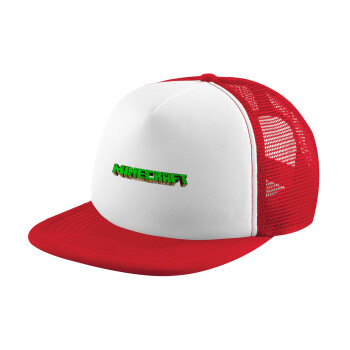 Minecraft logo green, Adult Soft Trucker Hat with Red/White Mesh (POLYESTER, ADULT, UNISEX, ONE SIZE)