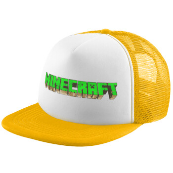 Minecraft logo green, Adult Soft Trucker Hat with Yellow/White Mesh (POLYESTER, ADULT, UNISEX, ONE SIZE)