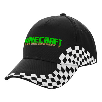 Minecraft logo green, Adult Ultimate BLACK RACING Cap, (100% COTTON DRILL, ADULT, UNISEX, ONE SIZE)