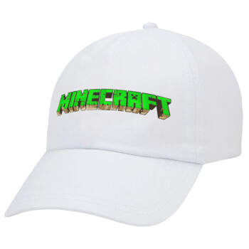 Minecraft logo green, Adult Baseball Cap White 5-panel (POLYESTER, ADULT, UNISEX, ONE SIZE)