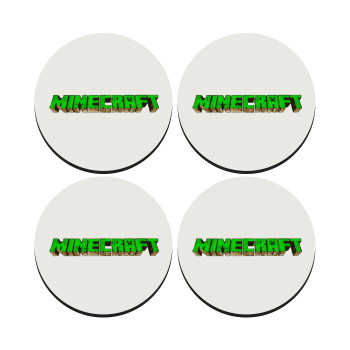 Minecraft logo green, SET of 4 round wooden coasters (9cm)
