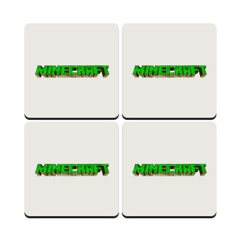 Minecraft logo green, ΣΕΤ 4 Σουβέρ ξύλινα τετράγωνα (9cm)