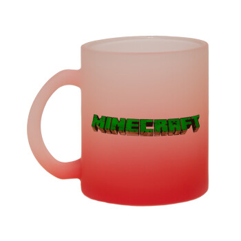 Minecraft logo green, Κούπα γυάλινη δίχρωμη με βάση το κόκκινο ματ, 330ml