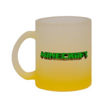 Minecraft logo green, Κούπα γυάλινη δίχρωμη με βάση το κίτρινο ματ, 330ml