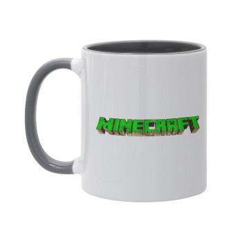 Minecraft logo green, Κούπα χρωματιστή γκρι, κεραμική, 330ml
