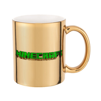 Minecraft logo green, Mug ceramic, gold mirror, 330ml