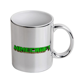 Minecraft logo green, Mug ceramic, silver mirror, 330ml