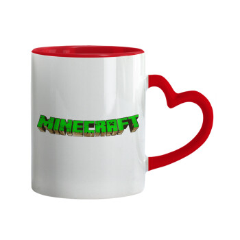 Minecraft logo green, Κούπα καρδιά χερούλι κόκκινη, κεραμική, 330ml