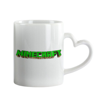 Minecraft logo green, Κούπα καρδιά χερούλι λευκή, κεραμική, 330ml