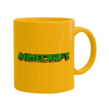 Minecraft logo green, Ceramic coffee mug yellow, 330ml (1pcs)