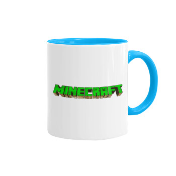 Minecraft logo green, Mug colored light blue, ceramic, 330ml