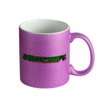 Minecraft logo green, Κούπα Μωβ Glitter που γυαλίζει, κεραμική, 330ml