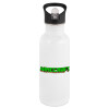 White water bottle with straw, stainless steel 600ml