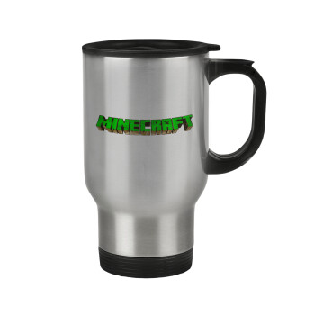 Minecraft logo green, Stainless steel travel mug with lid, double wall 450ml