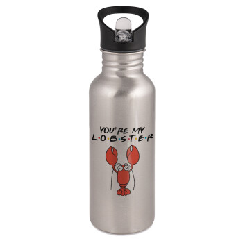 Friends you're my lobster, Water bottle Silver with straw, stainless steel 600ml