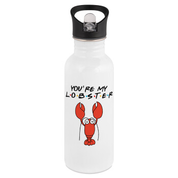 Friends you're my lobster, White water bottle with straw, stainless steel 600ml