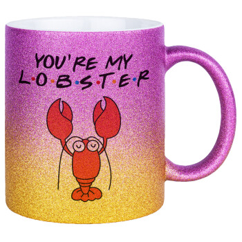Friends you're my lobster, Κούπα Χρυσή/Ροζ Glitter, κεραμική, 330ml