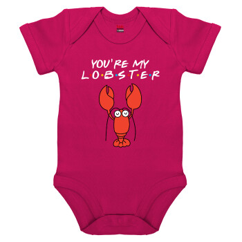 Friends you're my lobster, Βρεφικό φορμάκι μωρού, 0-18 μηνών, ΡΟΖ, 100% Organic Cotton, κοντομάνικο