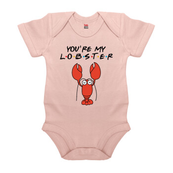 Friends you're my lobster, Βρεφικό φορμάκι μωρού, 0-18 μηνών, ΡΟΖ POWDER, 100% Organic Cotton, κοντομάνικο