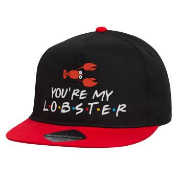 Friends you're my lobster, Children's Flat Snapback Hat, Black/Red (100% COTTON, CHILDREN'S, UNISEX, ONE SIZE)