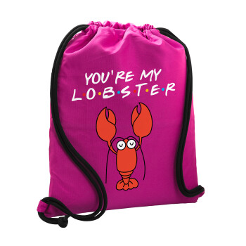 Friends you're my lobster, Backpack pouch GYMBAG Fuchsia, with pocket (40x48cm) & thick cords