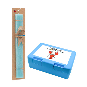 Friends you're my lobster, Easter Set, children's snack container BLUE & Easter aromatic flat candle (30cm) (TURQUOISE)