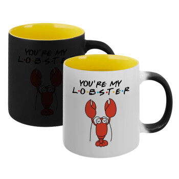Friends you're my lobster, Κούπα Μαγική εσωτερικό κίτρινη, κεραμική 330ml που αλλάζει χρώμα με το ζεστό ρόφημα (1 τεμάχιο)