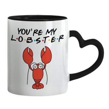 Friends you're my lobster, Κούπα καρδιά χερούλι μαύρη, κεραμική, 330ml