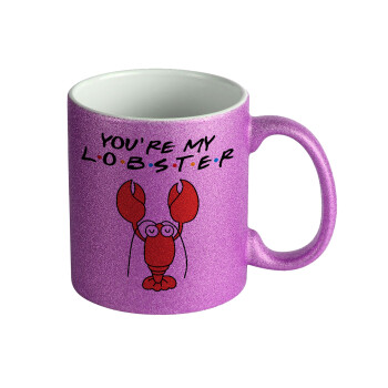 Friends you're my lobster, Κούπα Μωβ Glitter που γυαλίζει, κεραμική, 330ml