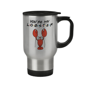 Friends you're my lobster, Stainless steel travel mug with lid, double wall 450ml