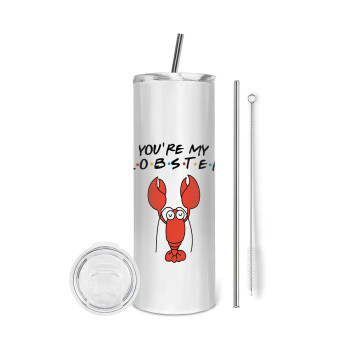 Friends you're my lobster, Eco friendly ποτήρι θερμό (tumbler) από ανοξείδωτο ατσάλι 600ml, με μεταλλικό καλαμάκι & βούρτσα καθαρισμού