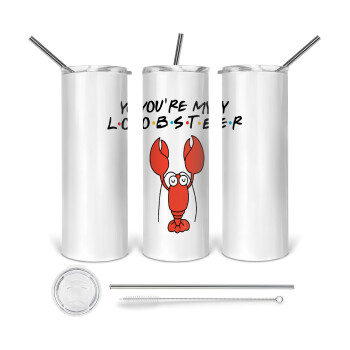 Friends you're my lobster, Tumbler ποτήρι θερμό από ανοξείδωτο ατσάλι 600ml, με μεταλλικό καλαμάκι & βούρτσα καθαρισμού