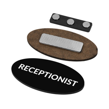 RECEPTIONIST, Name Tags/Badge Ξύλινο οβάλ με μαγνήτη ασφαλείας (75x40mm)