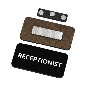 RECEPTIONIST, Name Tags/Badge Ξύλινο με μαγνήτη ασφαλείας (75x40mm)