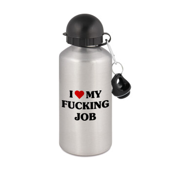 I love my fucking job, Metallic water jug, Silver, aluminum 500ml