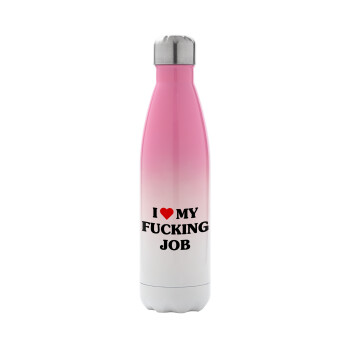 I love my fucking job, Metal mug thermos Pink/White (Stainless steel), double wall, 500ml