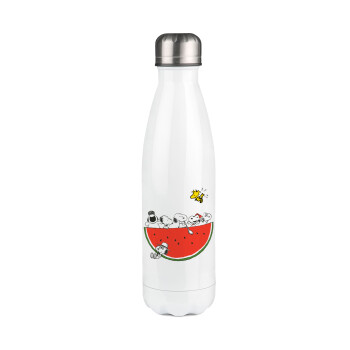 Snoopy summer, Metal mug thermos White (Stainless steel), double wall, 500ml