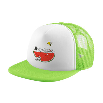 Snoopy summer, Καπέλο παιδικό Soft Trucker με Δίχτυ ΠΡΑΣΙΝΟ/ΛΕΥΚΟ (POLYESTER, ΠΑΙΔΙΚΟ, ONE SIZE)