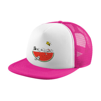 Snoopy summer, Καπέλο Ενηλίκων Soft Trucker με Δίχτυ Pink/White (POLYESTER, ΕΝΗΛΙΚΩΝ, UNISEX, ONE SIZE)