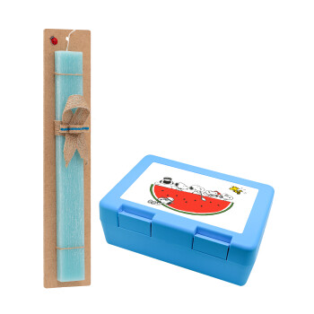 Snoopy summer, Easter Set, children's snack container BLUE & Easter aromatic flat candle (30cm) (TURQUOISE)