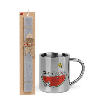 Snoopy summer, Easter Set, metallic thermal cup (300ml) & Easter aromatic flat candle (30cm) (GRAY)