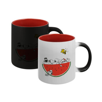 Snoopy summer, Κούπα Μαγική εσωτερικό κόκκινο, κεραμική, 330ml που αλλάζει χρώμα με το ζεστό ρόφημα (1 τεμάχιο)