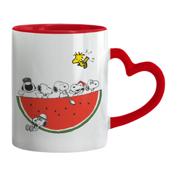 Snoopy summer, Mug heart red handle, ceramic, 330ml
